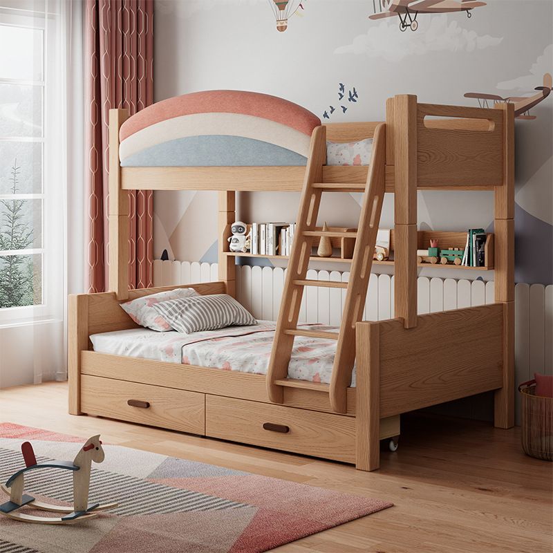 Contemporary Solid Wood Bunk Bed Built-In Ladder Kids Bed with Guardrail