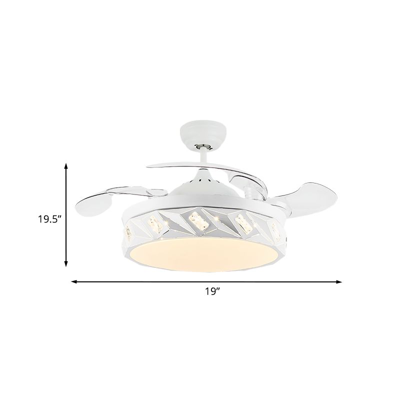 19.5" W Geometric Ceiling Fan Light Modern Metal LED White Semi Flush Mount Lamp with Crystal Accent and 4 Blades