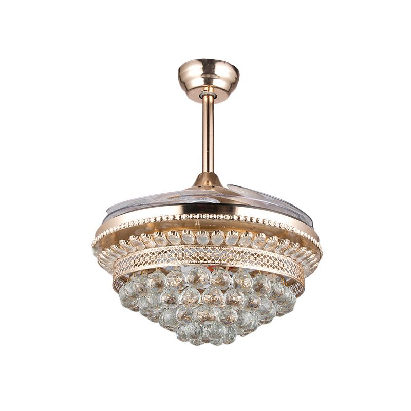 Tapered Crystal Orbs Fan Light Contemporary Bedroom 42.5" Wide LED Semi Flush Ceiling Light Fixture in Gold, 3-Blade