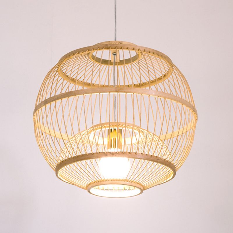 Bamboo Chinese Hanging Ceiling Light 1-Light Pendant Light for Tea Room