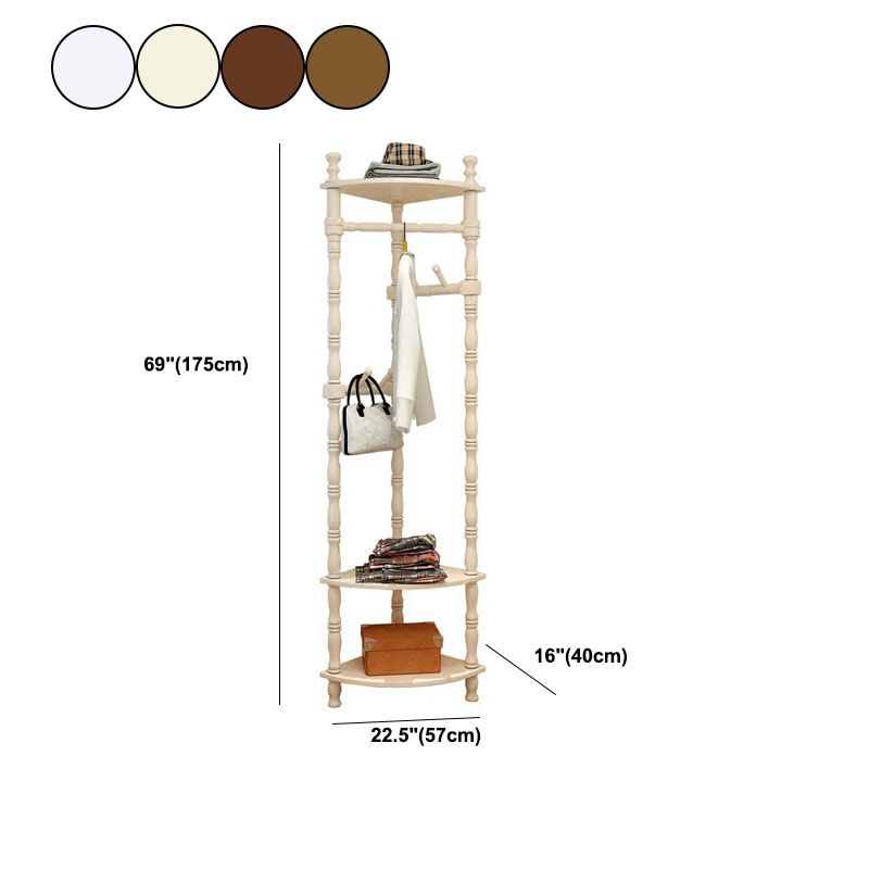 Traditional Coat Rack Free Standing Storage Shelves Solid Wood Hall Stand