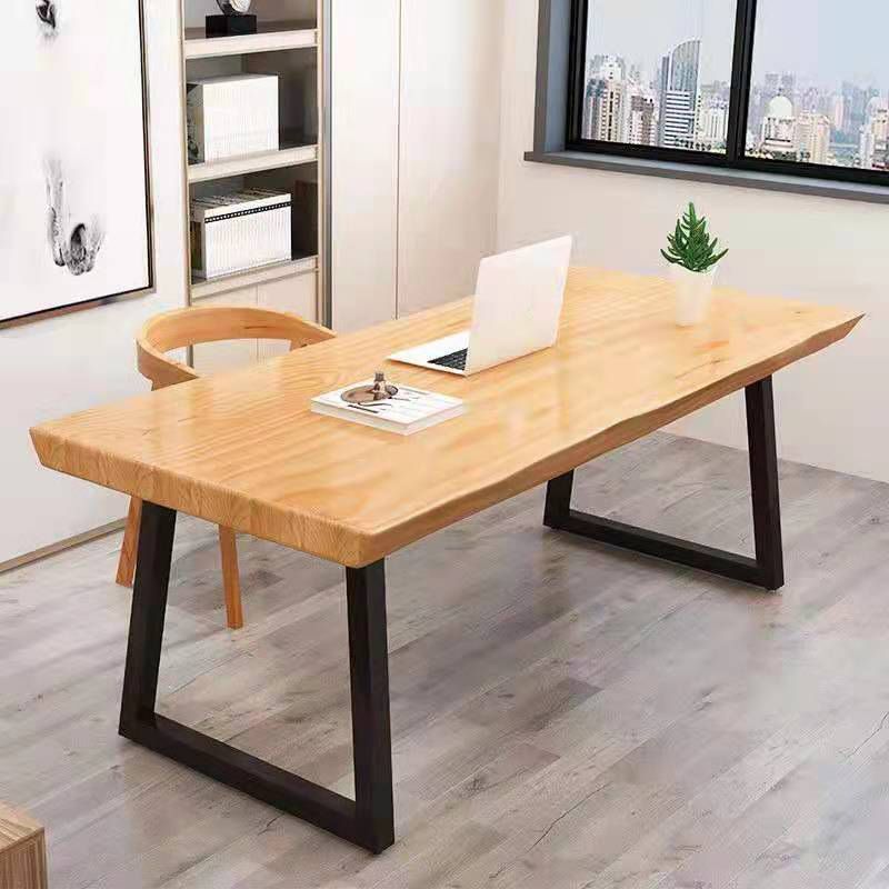 Rectangle Writing Table Industrial Solid Wood Office Desk with Seld Base