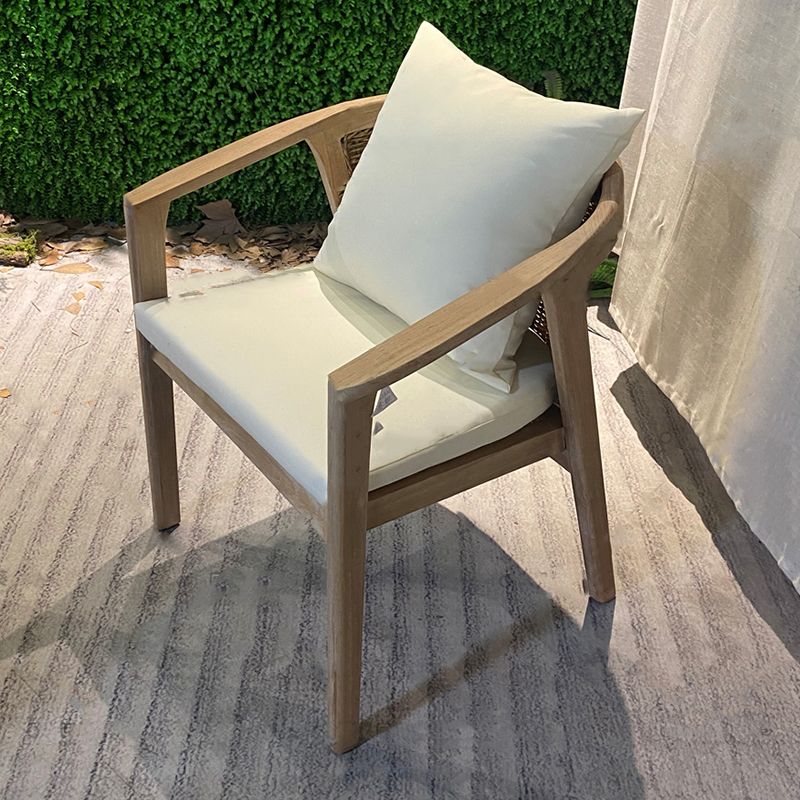 Modern Patio Dining Side Chair Wooden Outdoor Bistro Chairs with Arm