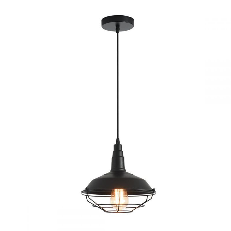 Black 1-Light Hanging Pendant Farmhouse Metal Barn Shaped Ceiling Lamp with Tapered Cage