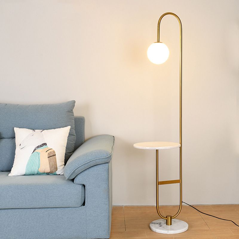 Milky Glass Ball Standing Floor Light Nordic 1 Head Reading Floor Lamp with Tea Table Decoration