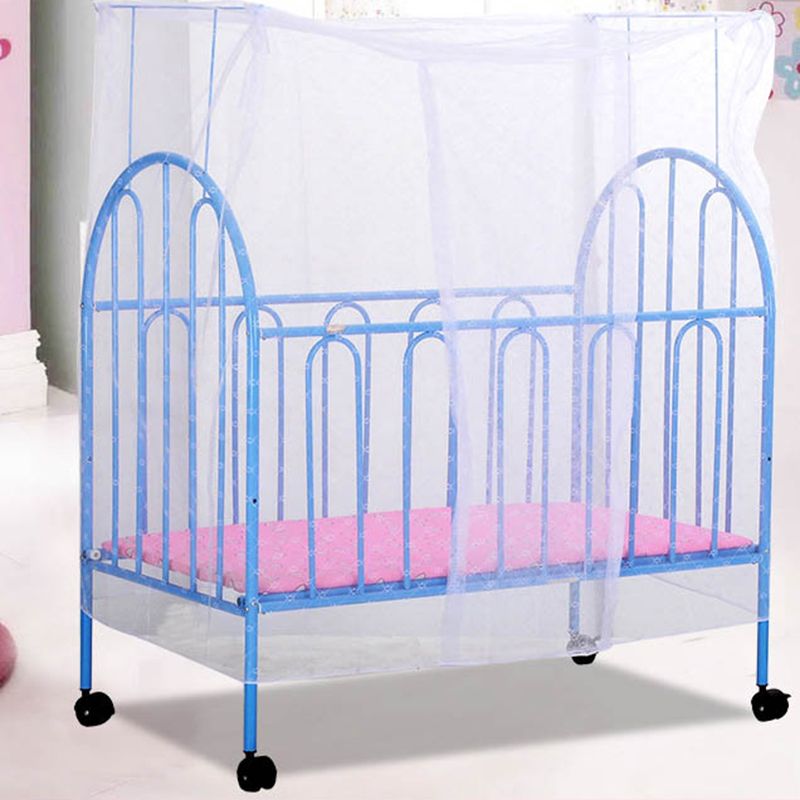 Metal Convertible Crib 2-in-1 Industrial Crib with Casters and 6-Piece Nursery Set