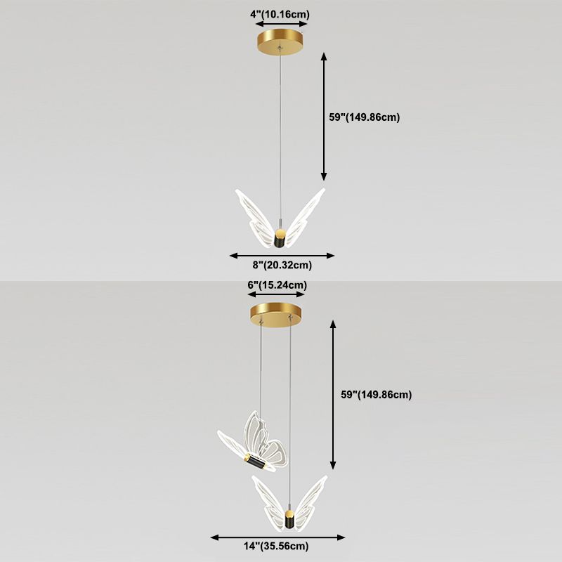 Butterfly Hanging Light Fixture Modern LED Pendant Lamp with Acrylic Shade for Bedroom