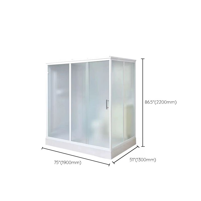 Modern Shower Stall Frosted Single Sliding Shower Stall in White