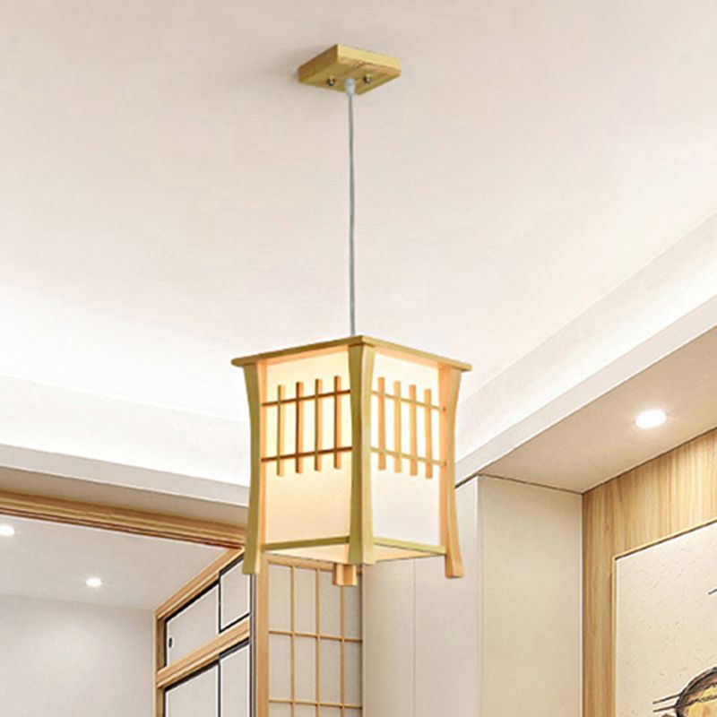 Tea Station Lodge Ceiling Pendant Wood and Paper 1 Light Japanese Style Beige Hanging Light