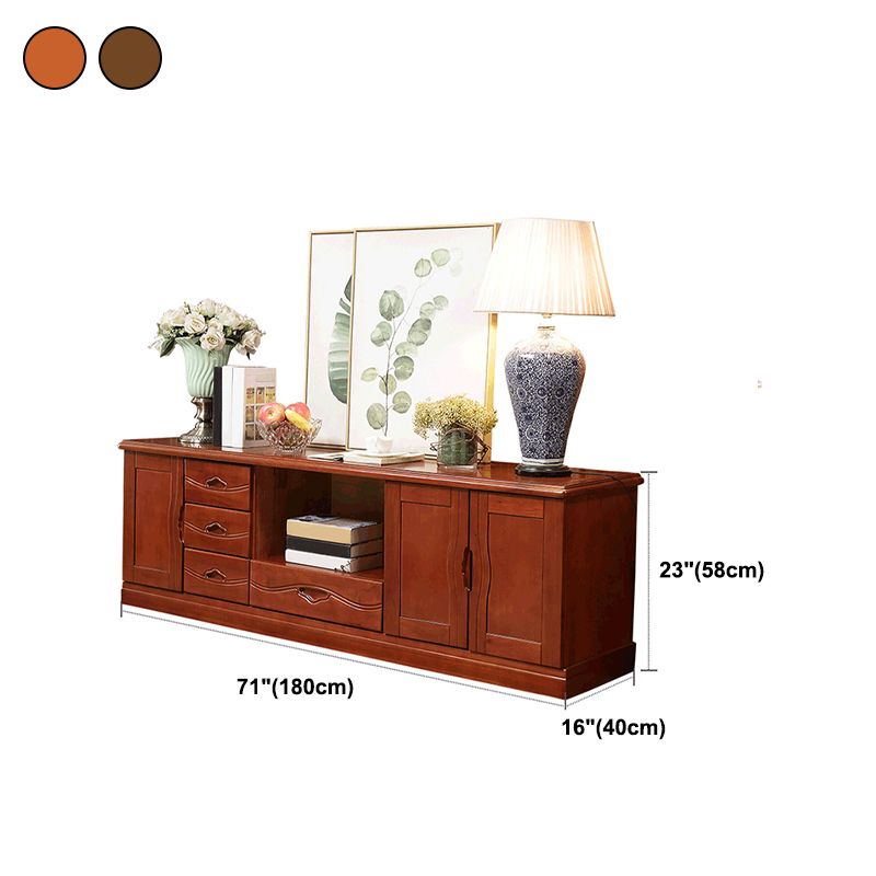 Modern TV Stand Rubber Wood Open Storage TV Console with Drawers and Doors