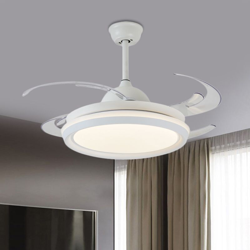 42" Width Simplicity Round Ceiling Fan Lighting LED Acrylic Semi Flush Light Fixture in White for Bedroom, 8 Clear Blades