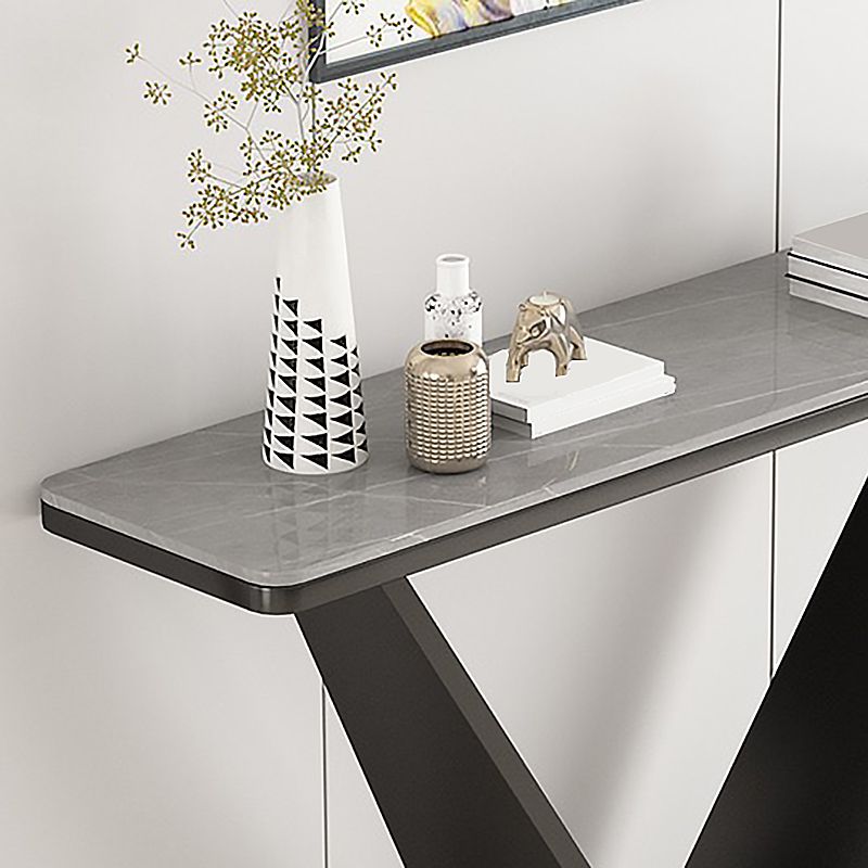 Contemporary White/Grey Top Console Table with Iron Pedestal Base