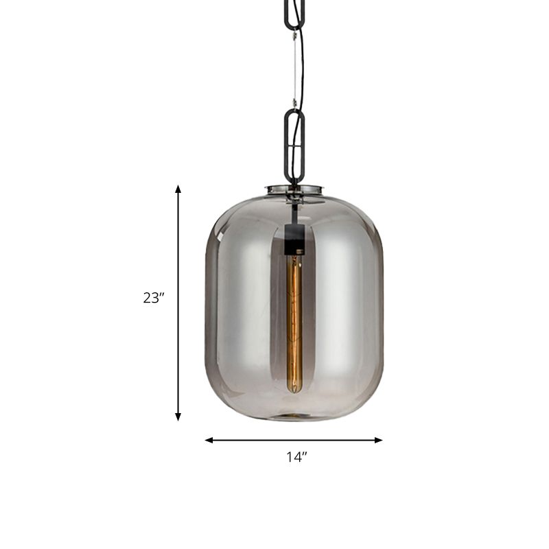 Moderniste 1 luminaire léger suspendu avec nuance en verre ambre / fumée gris éclairage pendentif ovale pour chambre, 10 "/ 14" W