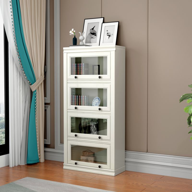 Modern Style White Bookshelf Metal Closed Back Bookcase with Door for Office