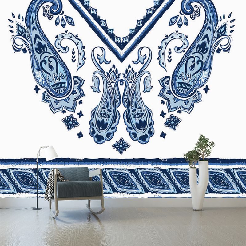 Blue Teardrop Wall Paper Murals Geometric Bohemian Washable Wall Covering for Home