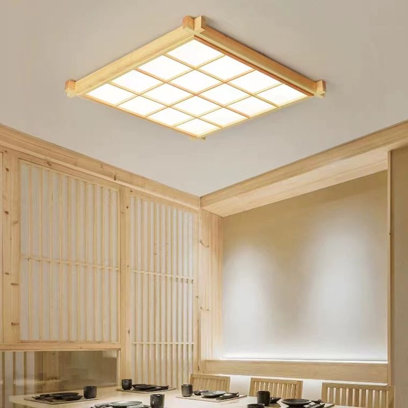 Modernism Single Beige Flush Mount Lighting Wooden LED Ceiling Light