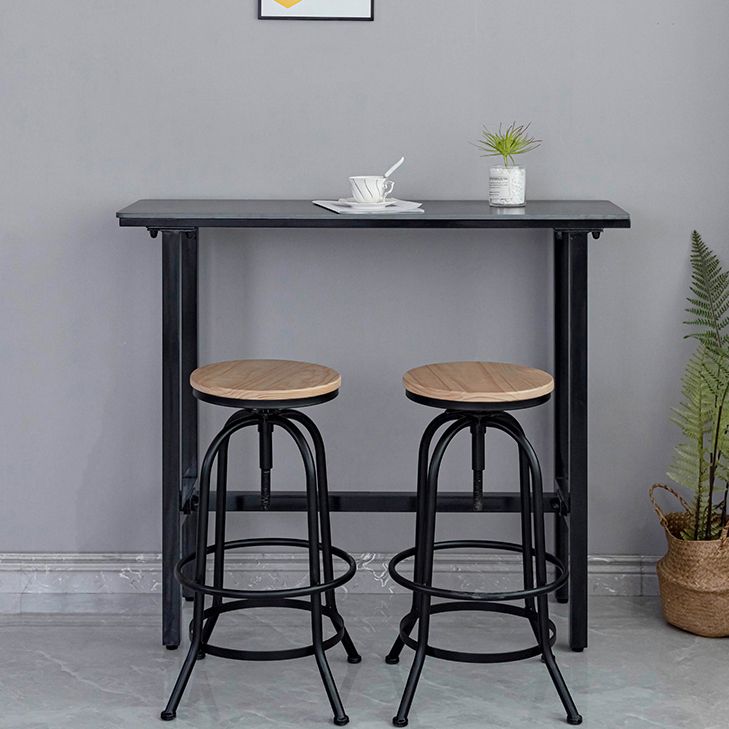 Rectangle Stone Bar Dining Table Industrial Bar Dining Table with Trestle Base in Black