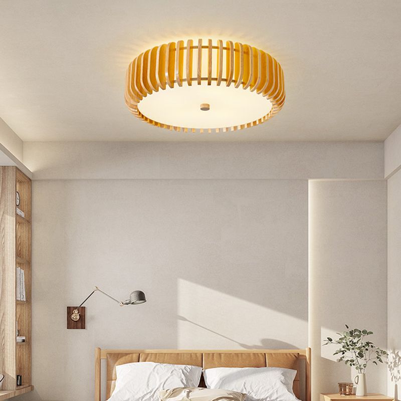 Wooden Ceiling Light Modern Ceiling Mount Light with Wood Shade for Bedroom