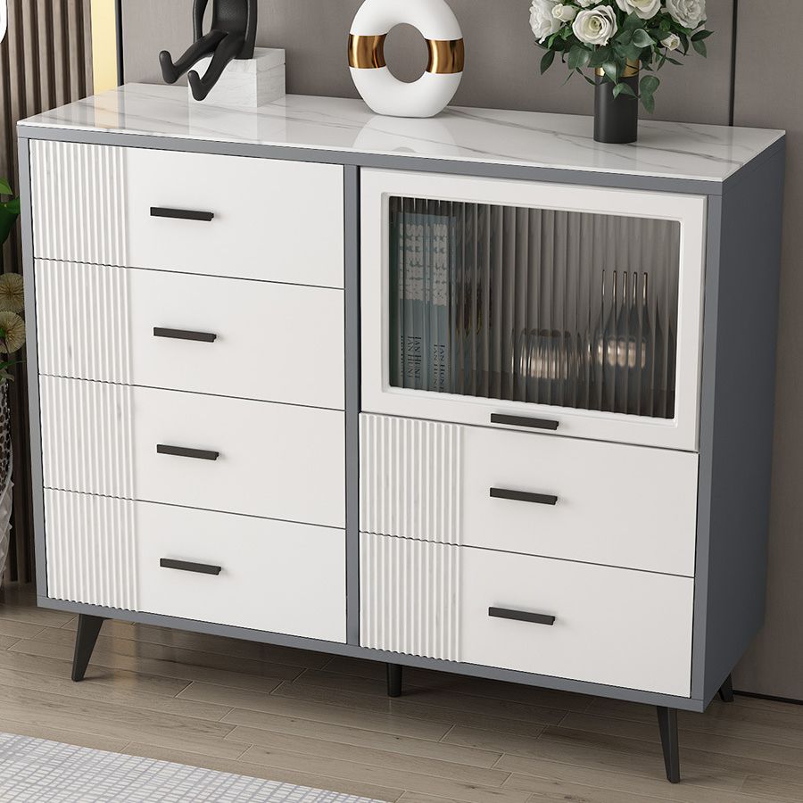 Modern Slate Top Combo Dresser Wooden Storage Chest Dresser in White / Grey