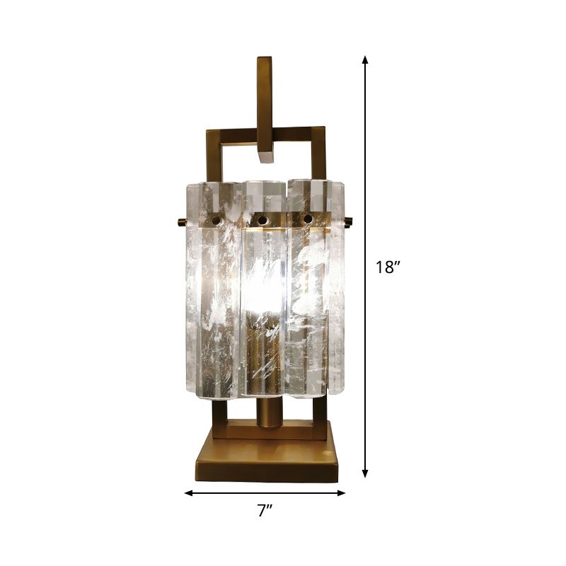 Gold Rectangular Desk Light Modernism 1 Head Beveled Crystal Nightstand Lamp for Bedroom