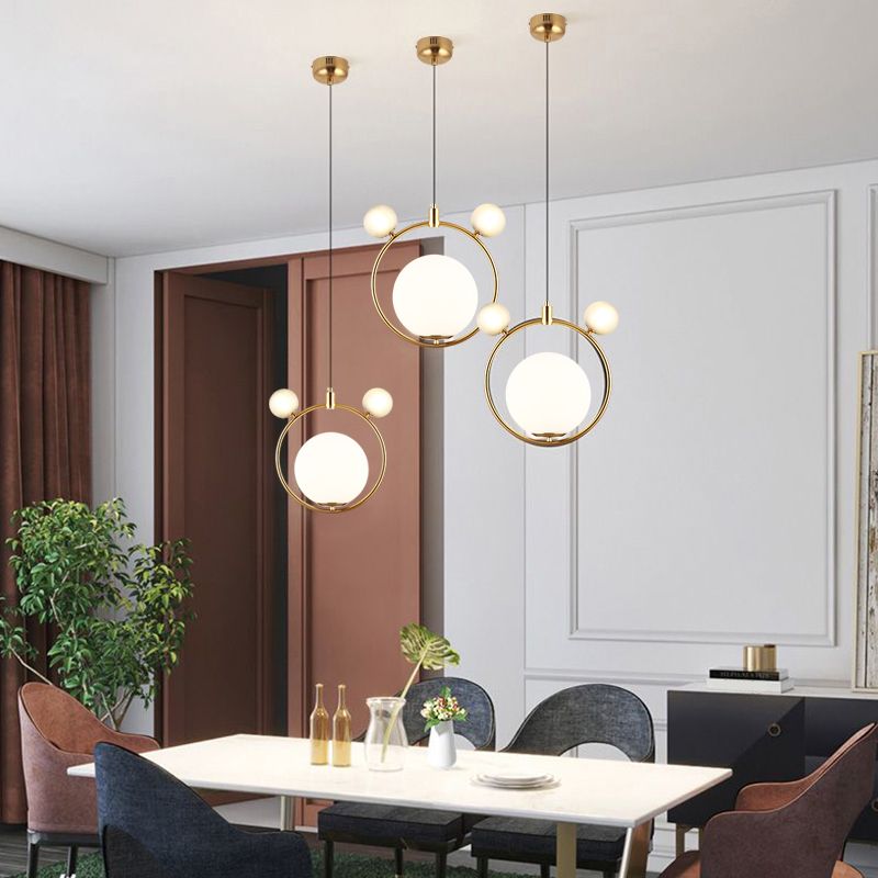 Glass Spherical Suspension Lamp Nordic 3-Light Brass Hanging Pendant for Dining Room