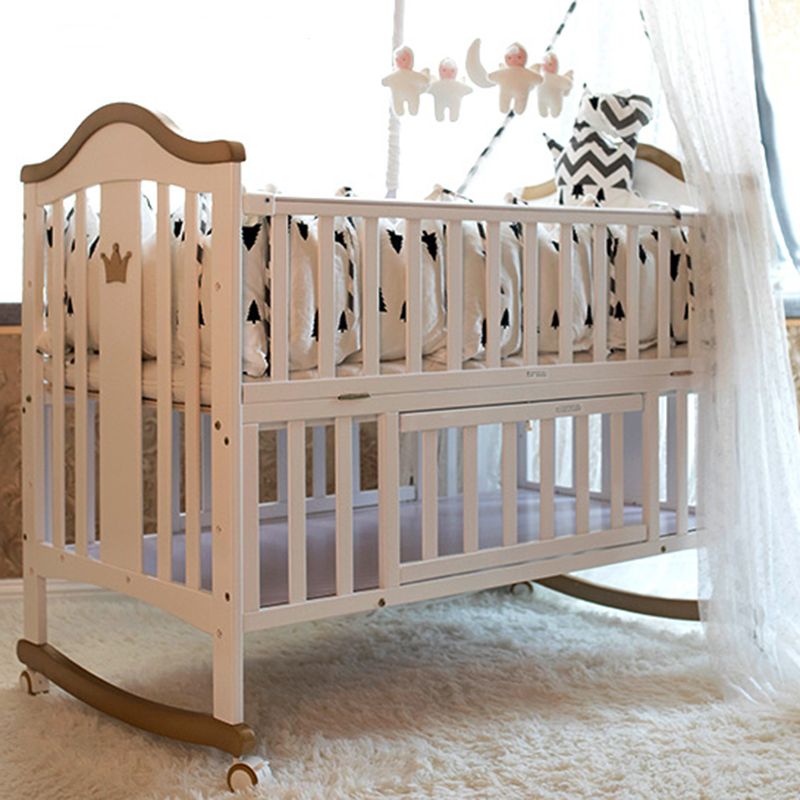 Scandinavian Crib with Storage with Casters/Wheels Wood Nursery Crib