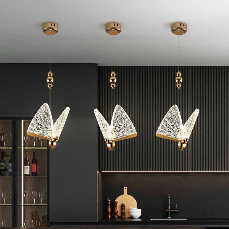 Modern Butterfly Pendant Light Fixture Metal LED Bedroom Pendant Ceiling Light in Clear