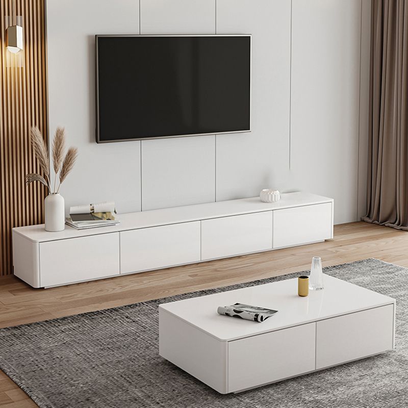 Engineered Wood TV Console Contemporary White Media Console  with Drawers