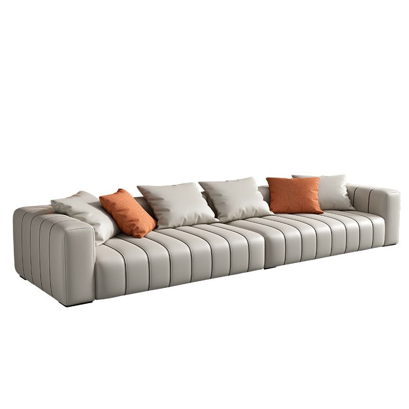 Modernistic Sofa Faux Leather Tufted Off-White Convertible Sofa for Living Room