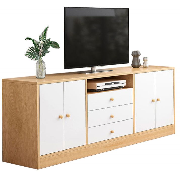 12" D Modern Wooden TV Stand Console Open Storage TV Stand with Drawers and Doors