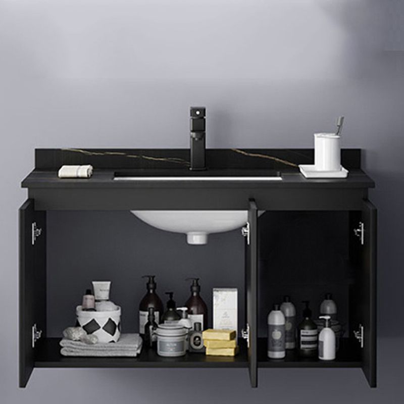 Contemporary Bathroom Sink Cabinet Wall-Mounted Mirror Cabinet Vanity Cabinet in Black