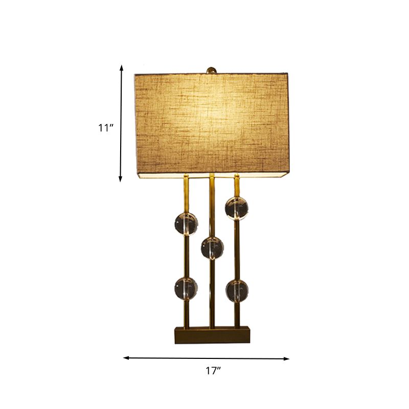 Rectangle rural Lumière de nuit 1 lampe de table en tissu clair en beige pour chambre à coucher avec déco cristallin