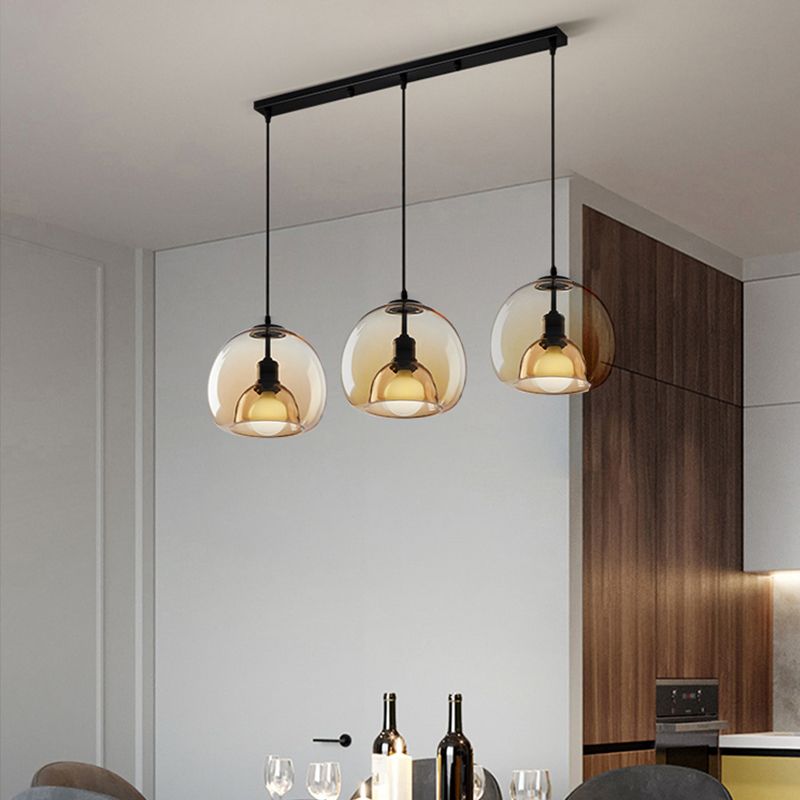 1 / 3 - Light Island Pendant Light in Dark Black Metal and Glass Ceiling Pendant Fixture