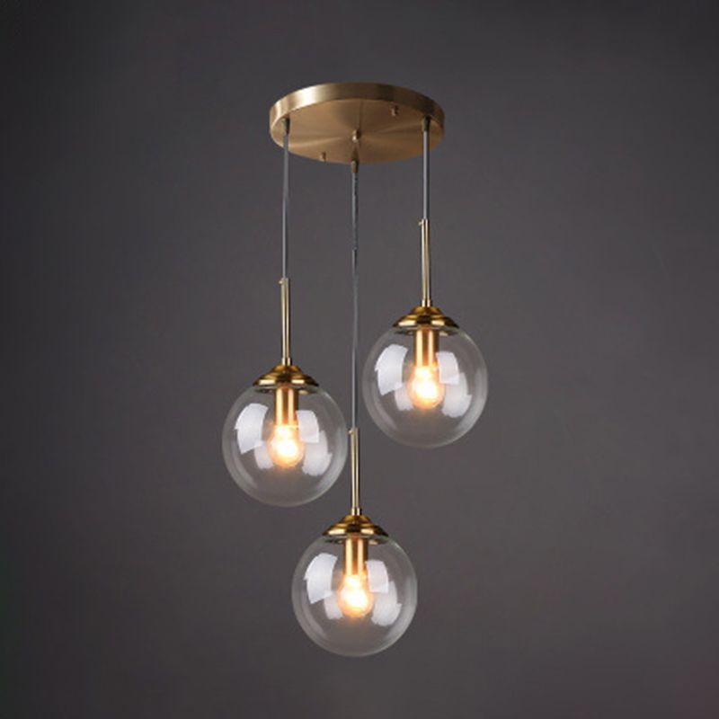 3 Lichter Globe Hanging Deckenlichter minimalistischer Glas Multi -Light -Anhänger für das Restaurant