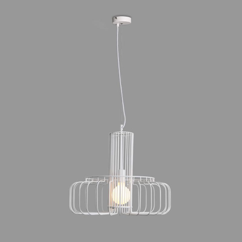 White Cage Ceiling Hanging Lantern Loft Style Metal 1 Head Dining Room Suspension Light