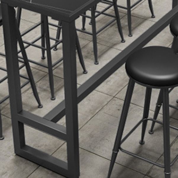 Stone Bar Table Industrial Bar Dining Table with Trestle Base in Black