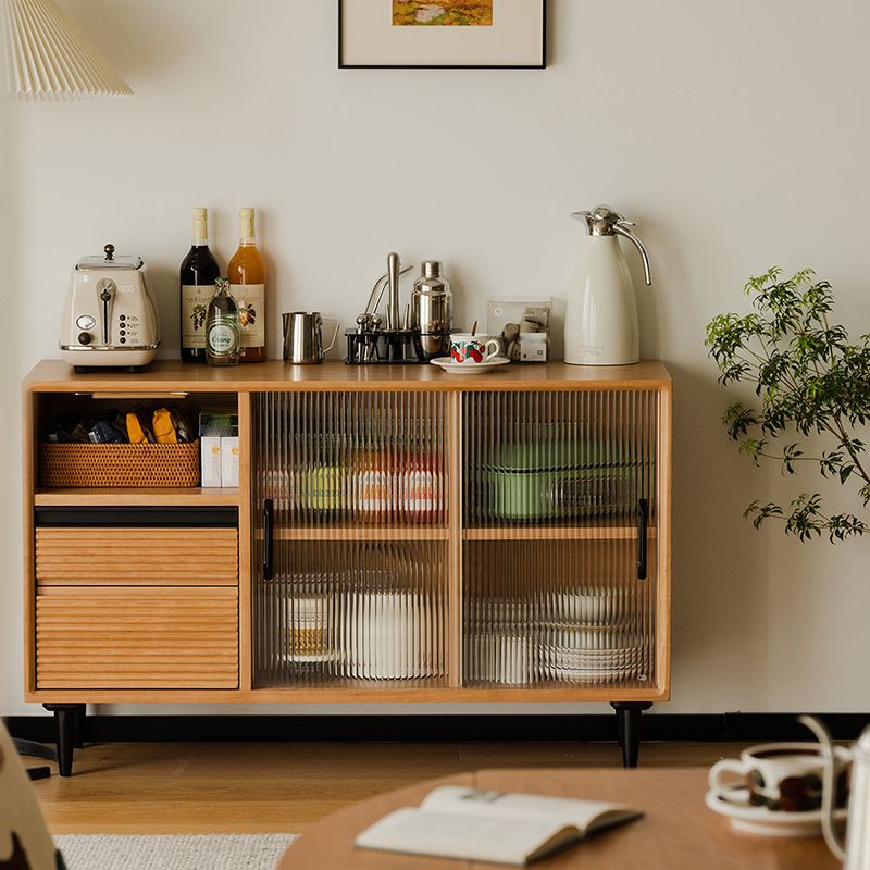 Nordic Solid Wood Storage Sideboard Cabinet with Glass Doors