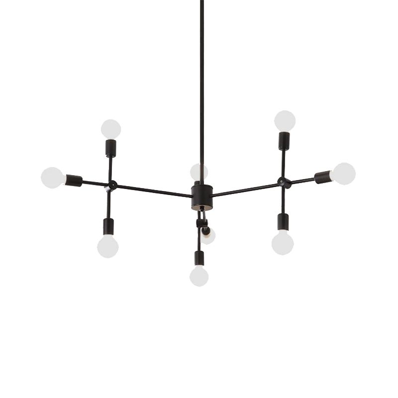 Open Bulb Dining Room Chandelier Lamp Industrial Metal 9/12 Lights Black/Brass Pendant Lighting