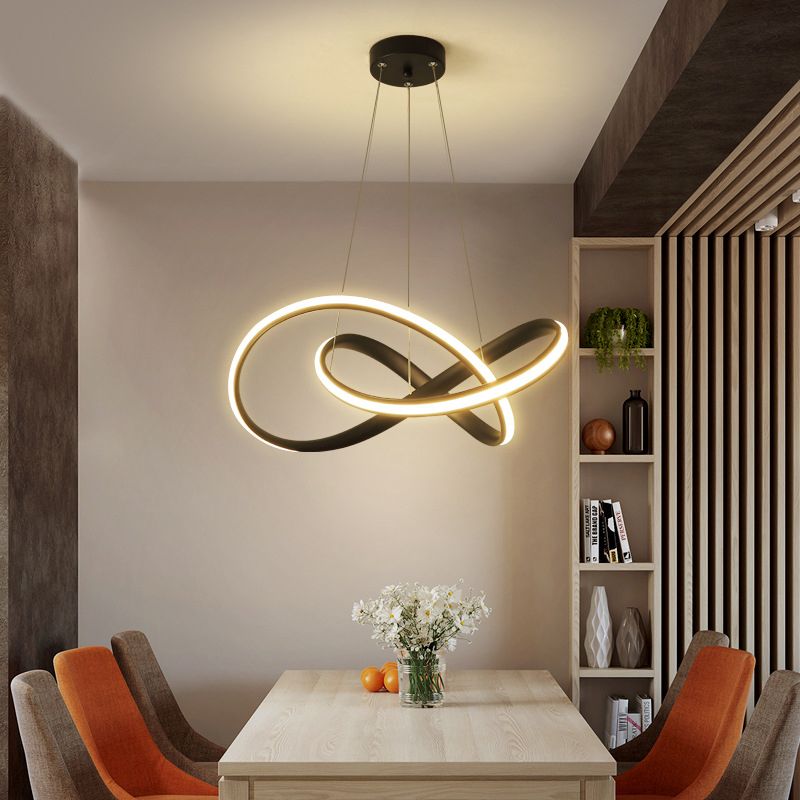 Twisted Dinning Room Pendant Light Fixture Metal LED Modern Style Pendant Chandelier in Black