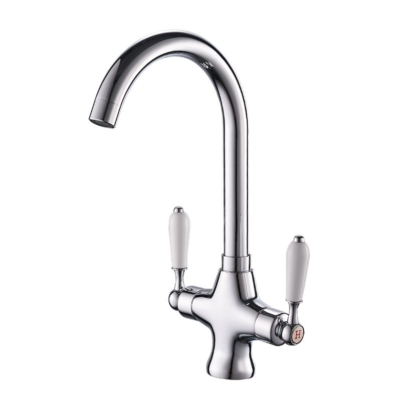 Contemporary Double Handle Kitchen Faucet High Arch Water Filler in Chrome