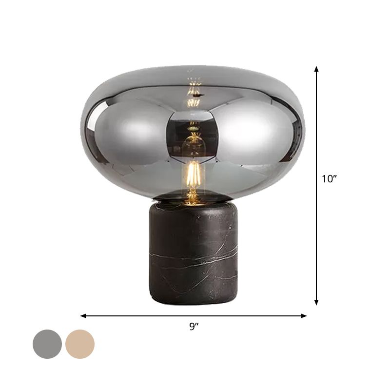 Oval Task Light Modern Smoke Gray/Amber Glass 1 Head Desk Lamp with Black Cylinder Marble Base, 9"/12.5" Wide