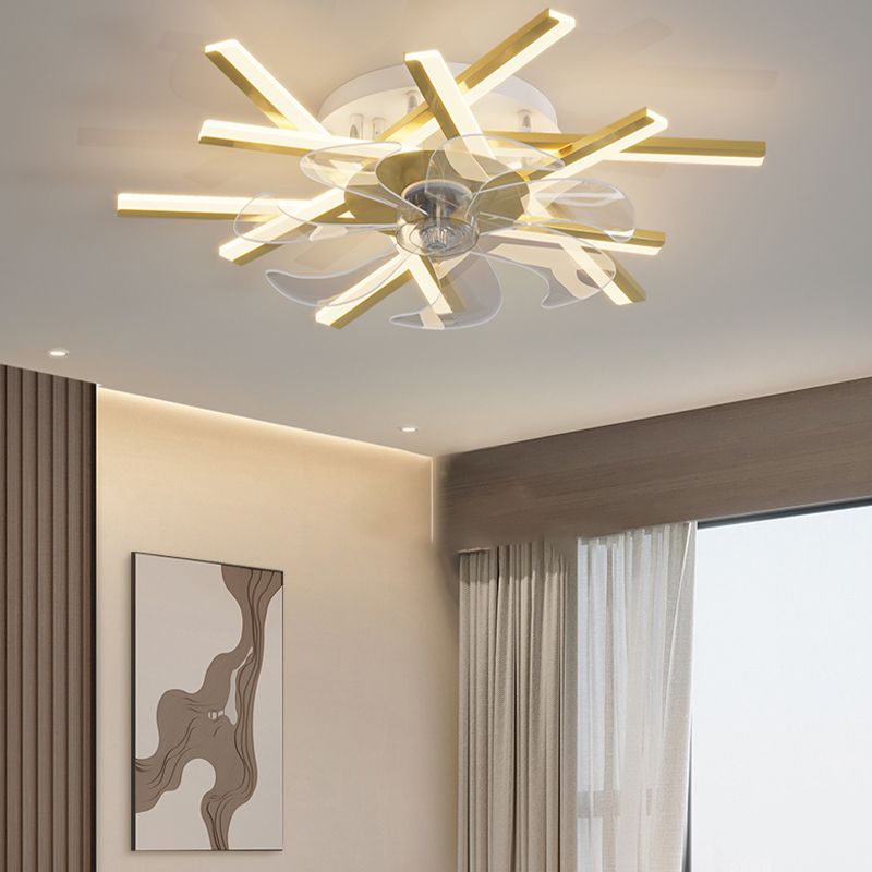 Linear Shape Metal Ceiling Fans Modern Style Multi-Lights Ceiling Mount Fan Fixtures