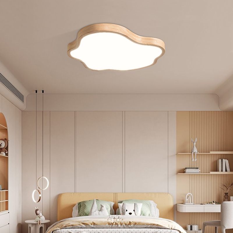 Modern Style Cloud Shape Flush Mount 1 Light Wood Ceiling Light for Bedroom