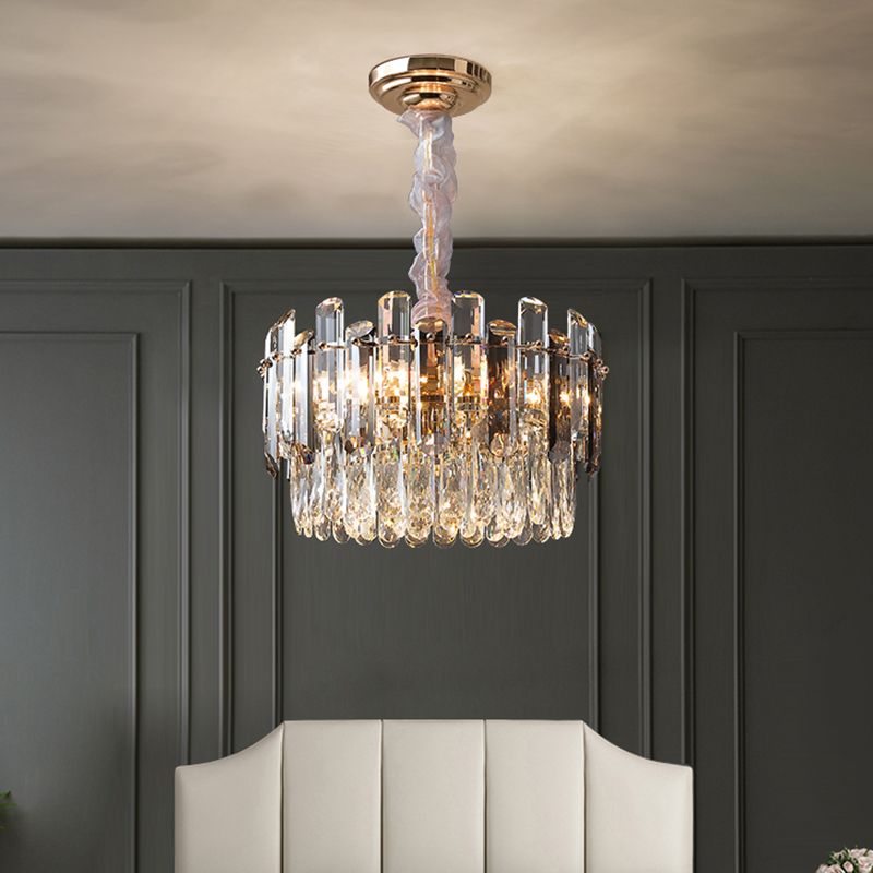 Clear Crystal Drum Pendant Lamp Modern Style Chandelier Light Fixture for Dining Room