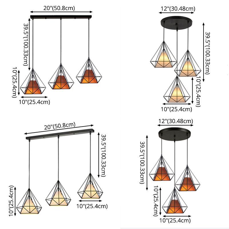 3-Lights Geometric Multi Pendant Light Fixture Industrial Metal Multi-Pendant