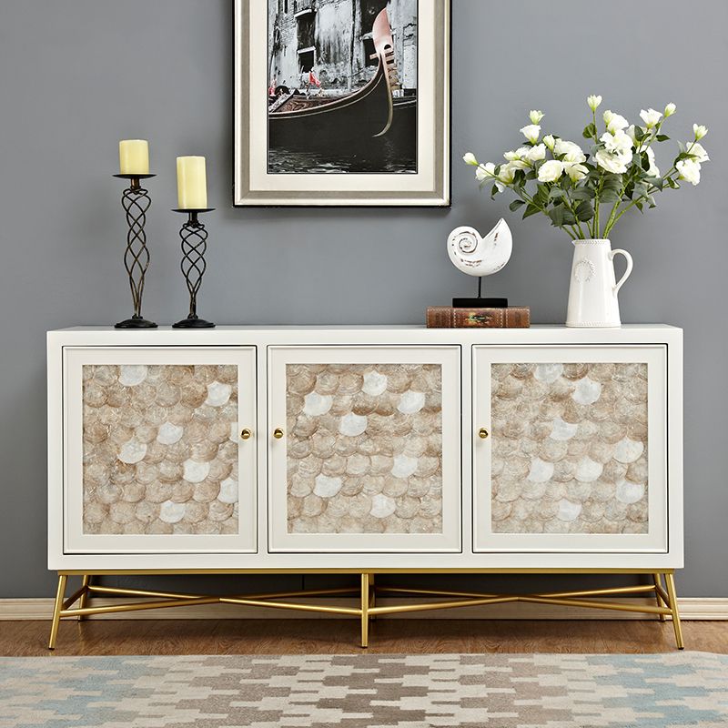 White Engineered Wood Buffet Stand Gold Base Sideboard Cabinet with Storage