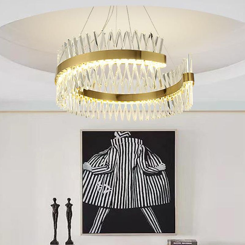 Circle Chandelier Lamp Modernism Cut Crystal LED Brass Hanging Light Kit for Dining Room