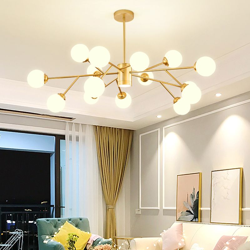 Chandelier MODELLE METAL METAL Multi Light Chandelier Pendant avec verre blanc