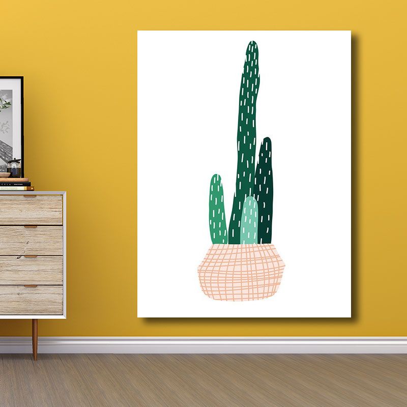 Potted Cactus Wall Art Decor Green Nordic Canvas Print for Great Room, Multiple Sizes