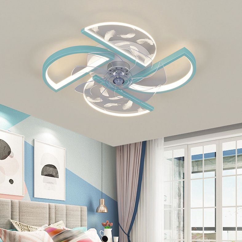 Nordic Windmill Shaped Semi Flush Mount Light Acrylic Bedroom LED Ceiling Fan Light